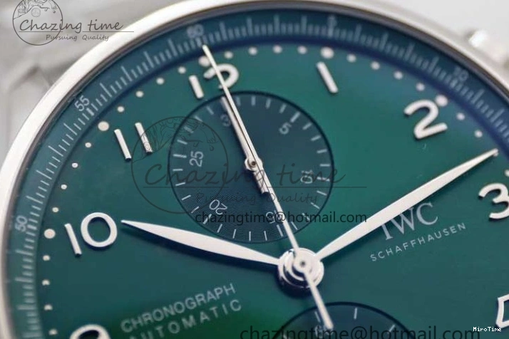 MIROTIME 0315 FastDry Portugieser Chronograph IW371615 ZF Best Edition Green Dial on SS Bracelet A7750 (Slim Movement) 7038